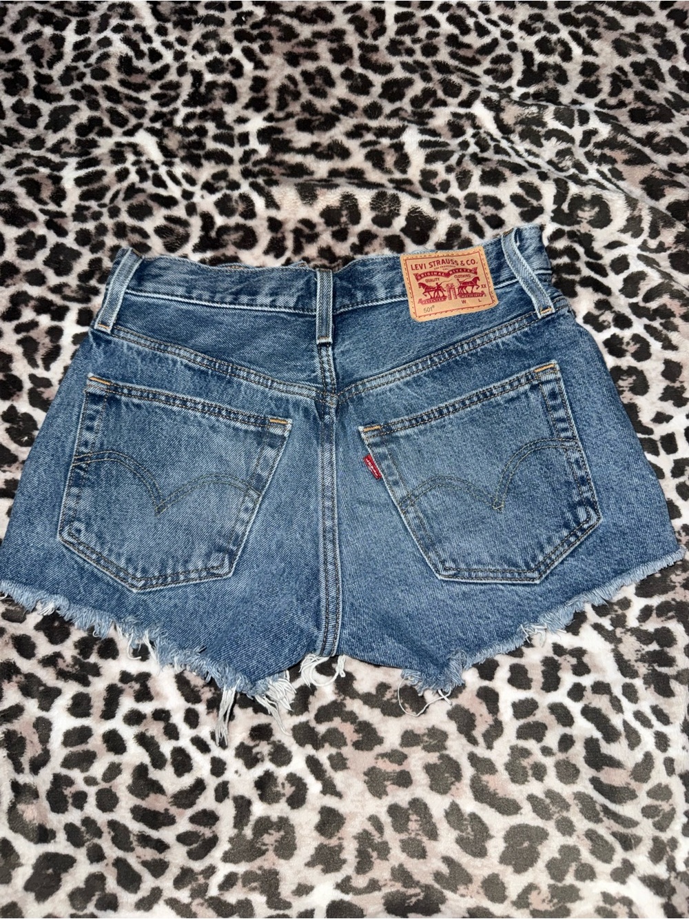 Levi's Medium Blue Denim Cutoff Shorts with Frayed Hem